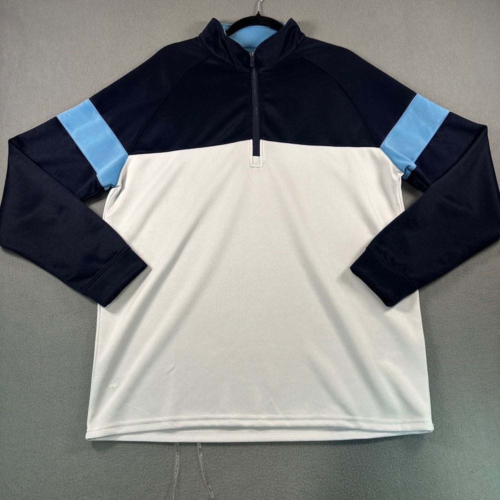 Michel Rouen Performance Sweat Mens XL Quarter Zip Pullover Blue White Navy